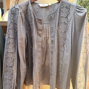 & Other Stories  Gray Lace-Trim Button Front Blouse